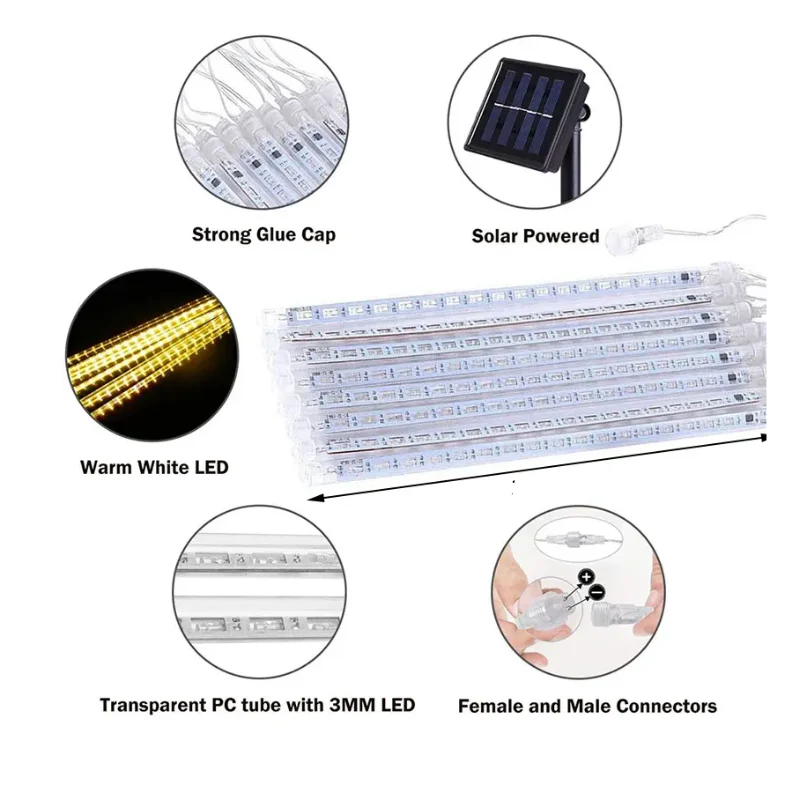 🎇LUCES LED SOLARES NAVIDAD 6 METROS - METEORO CASCADA MÁGICA DE BRILLO FESTIVO🎇