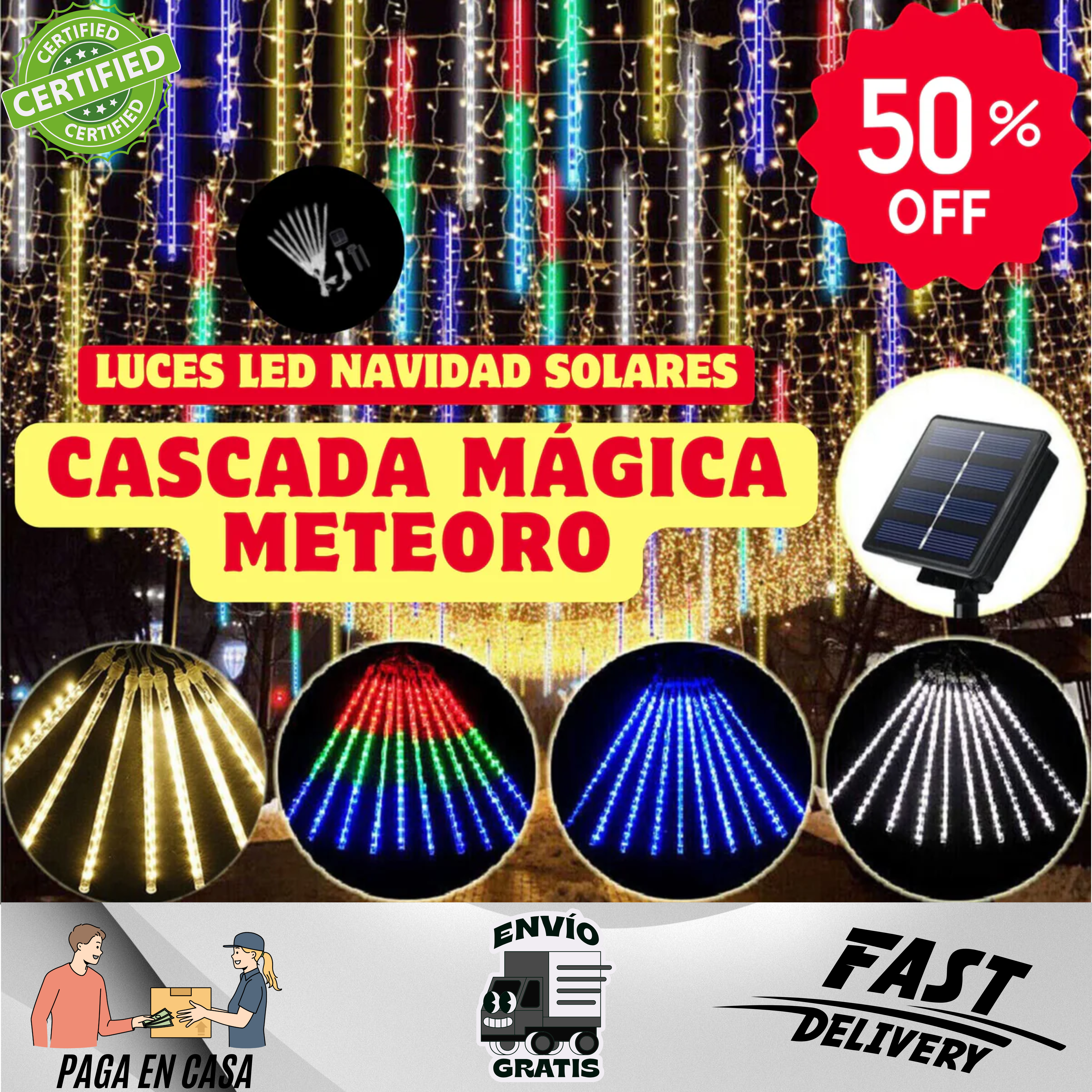 🎇LUCES LED SOLARES NAVIDAD 6 METROS - METEORO CASCADA MÁGICA DE BRILLO FESTIVO🎇